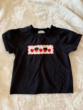 Black Short-Sleeve Kids Tee with Heart Panel